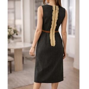 D&G Dolce & Gabbana Wool Silk Sheath Exposed Ruffled Zipper Dress Charcoal IT 38